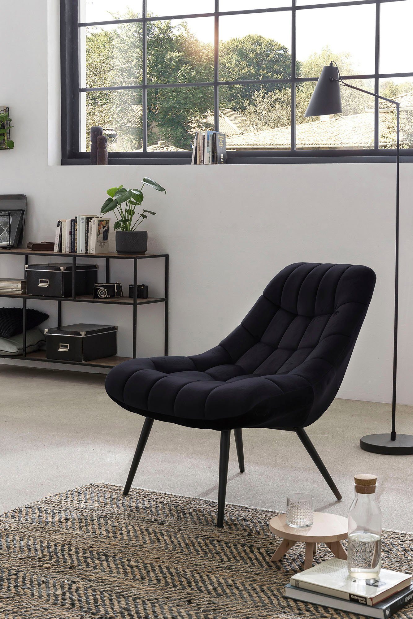 SalesFever Relaxsessel, mit XXL-Steppung, mit schwarzen oder naturfarbenen Beinen schwarz/schwarz | Sessel