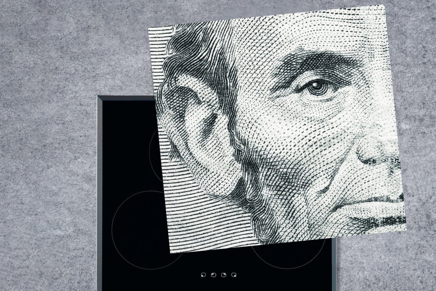 cm, 78x78 (1 Arbeitsplatte Vinyl, MuchoWow für von Ceranfeldabdeckung, Eine Herdblende-/Abdeckplatte Illustration tlg), küche 5-Dollar-Note, Abraham der Lincoln auf