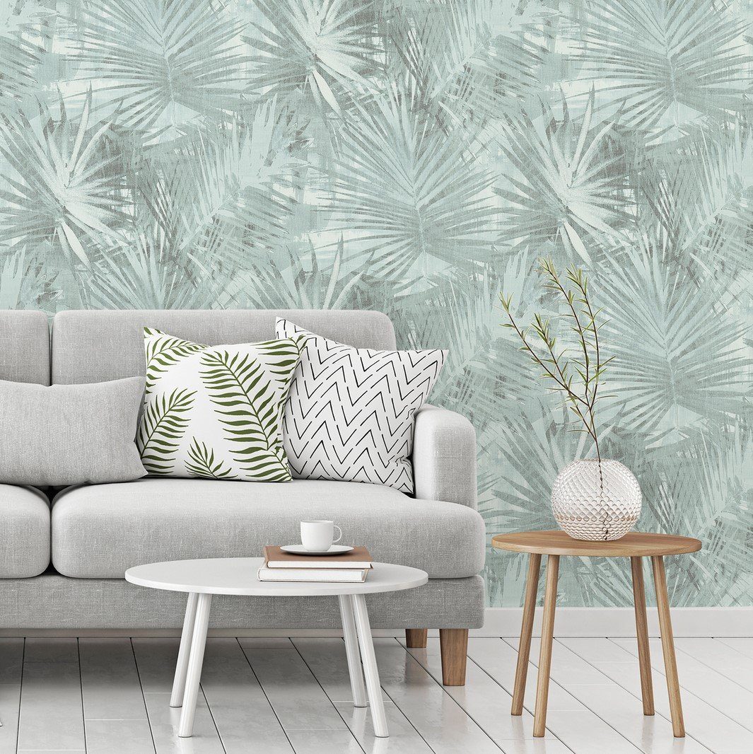 A.S. Création Vliestapete Attractive 2 Palmentapete, strukturiert, matt, tropisch, (1 St), Dschungeltapete Palmentapete strukturiert Grün Creme