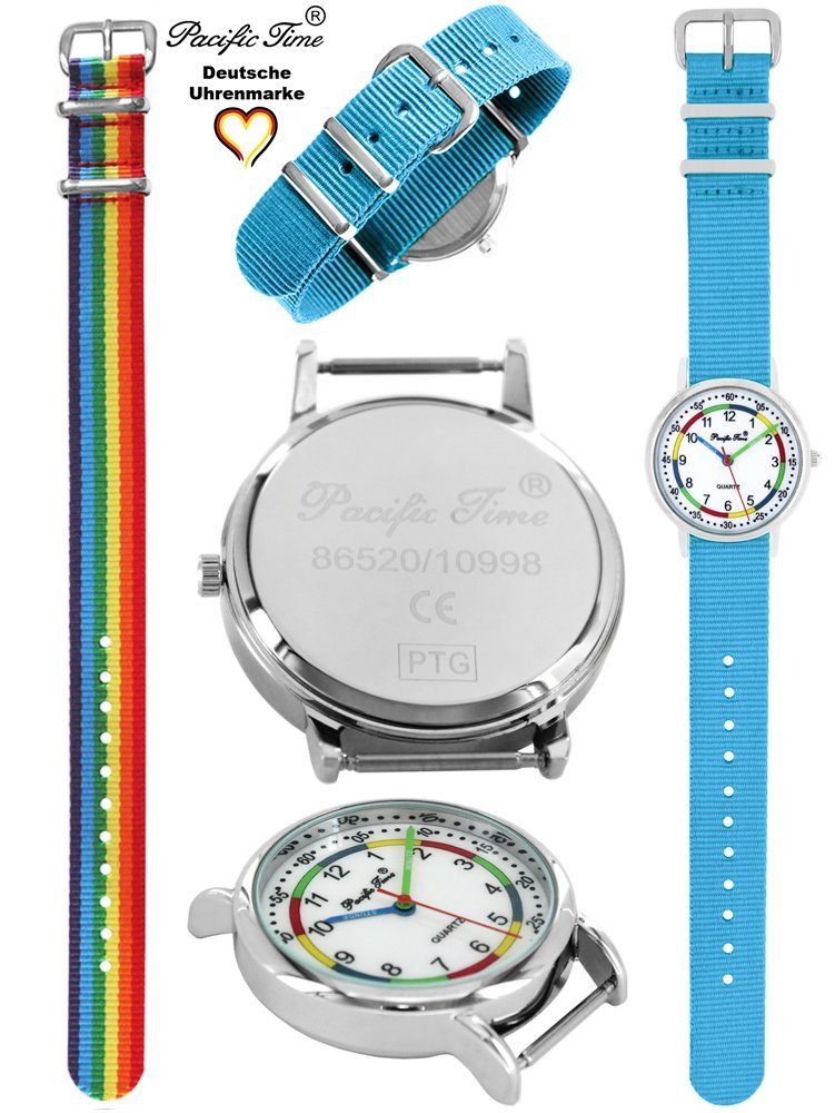 Pacific Time Mix Set First Versand Gratis und Armbanduhr Wechselarmband, - Match Quarzuhr Regenbogen Lernuhr Design Kinder hellblau und