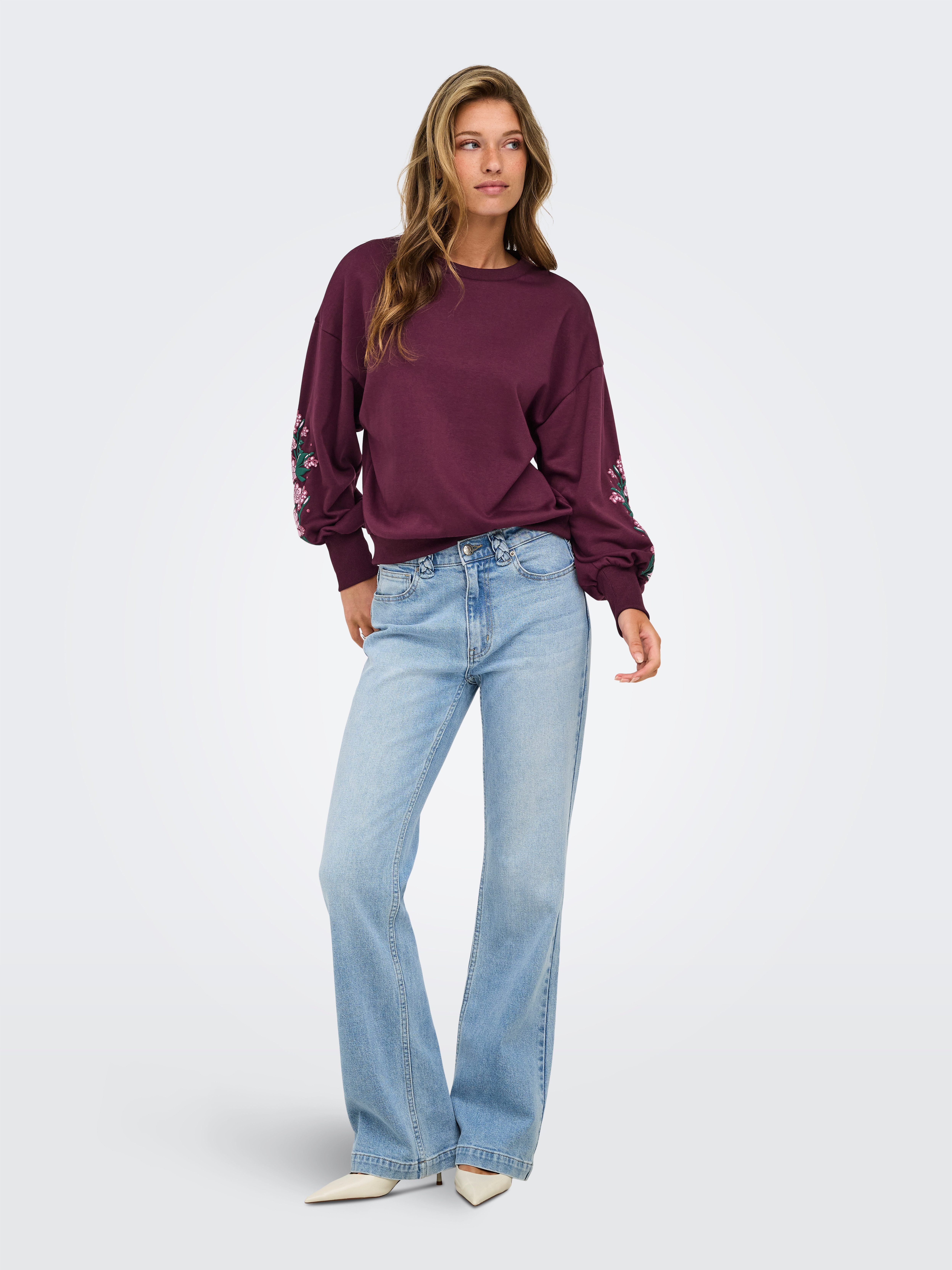 ONLY Sweatshirt ONLBROOKE L/S O-NECK FLOWER SWT Baumwollmischung, regular fit – Bild 4 von 5