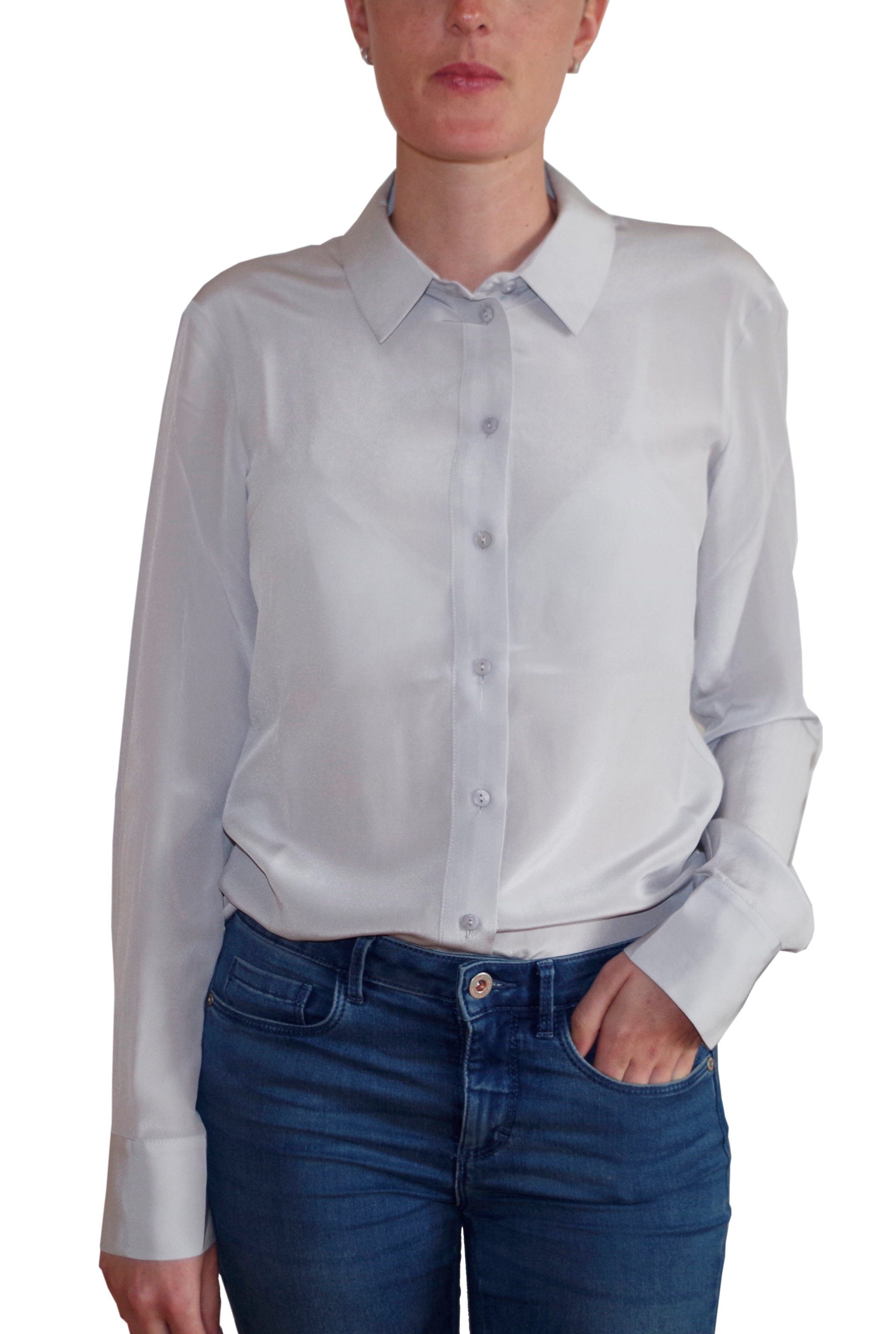 Posh Gear Seidenbluse Damen Seidenbluse Collettoseta Bluse aus 100% Seide 100% Seide grau