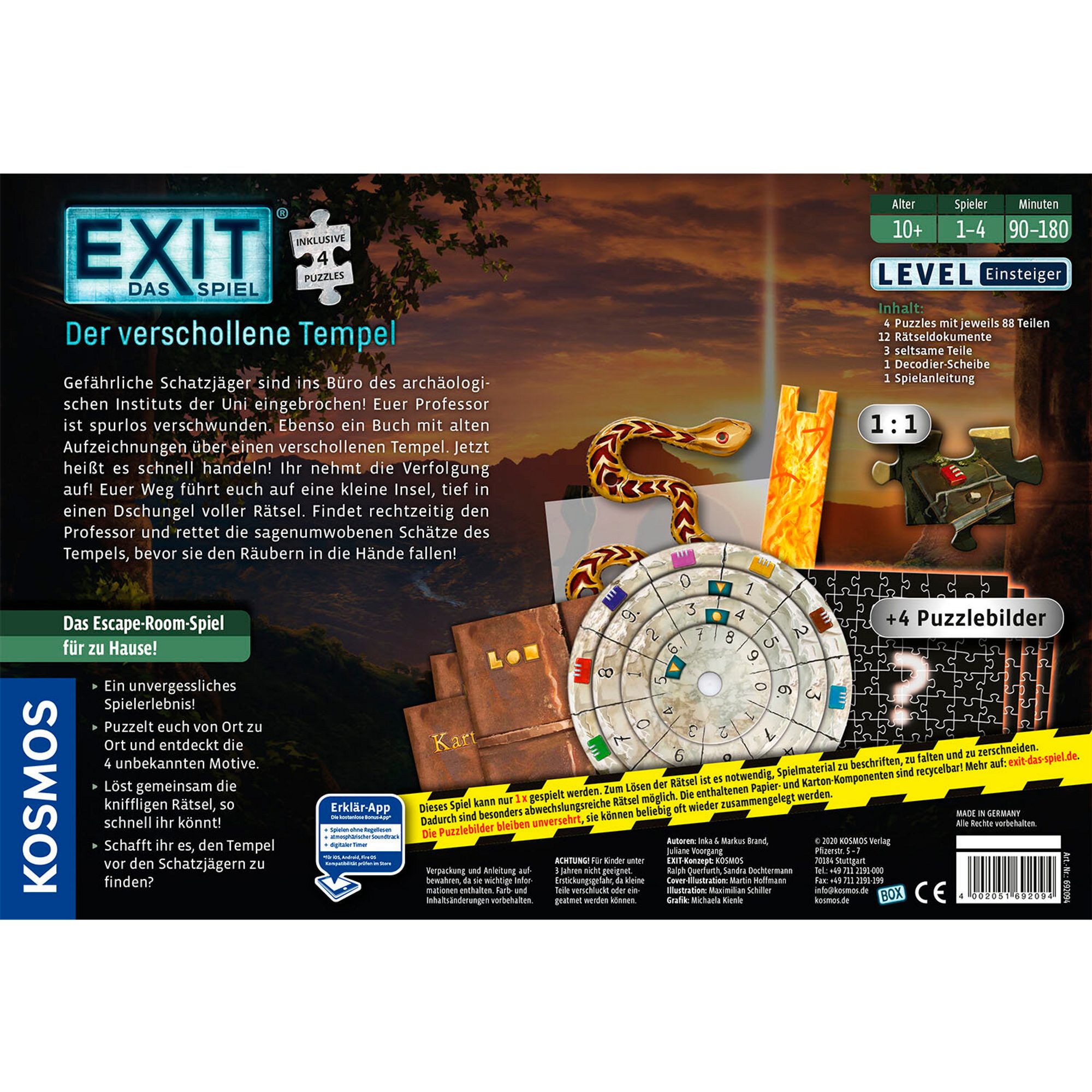 Kosmos Spiel Kosmos EXIT - Das Spiel + Puzzle - Der verschollene Tempel, Partyspiel, Familienspiel, Partyspiel