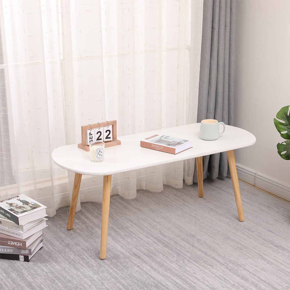 JEOBEST Couchtisch Rechteckiger Wohnzimmertisch, Skandinavischer Weiß, 110 x 50 x 44 cm – Bild 2 von 5