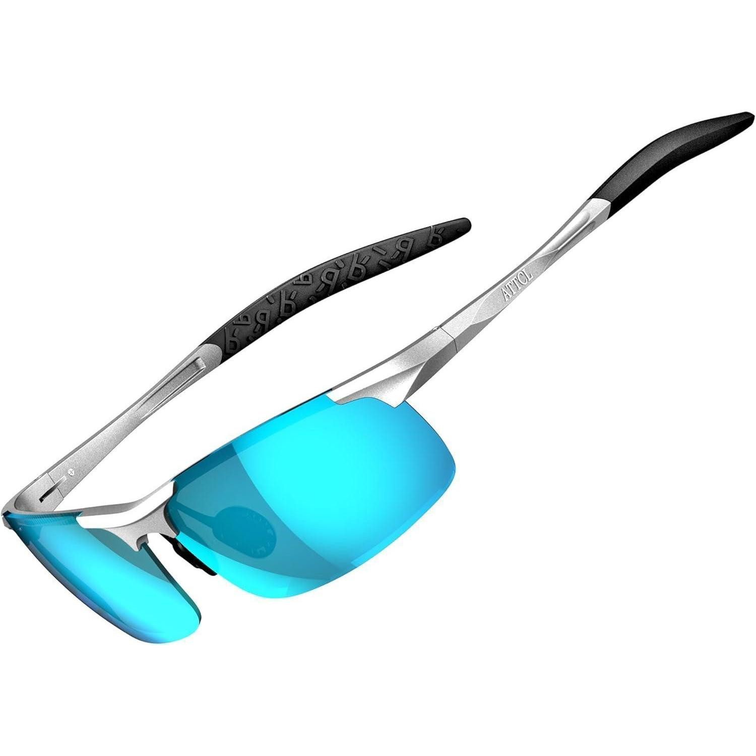 Sonnenbrille Sonnenbrille Herren Polarisiert Silberrahmen Blaue Linse Verspiegelt