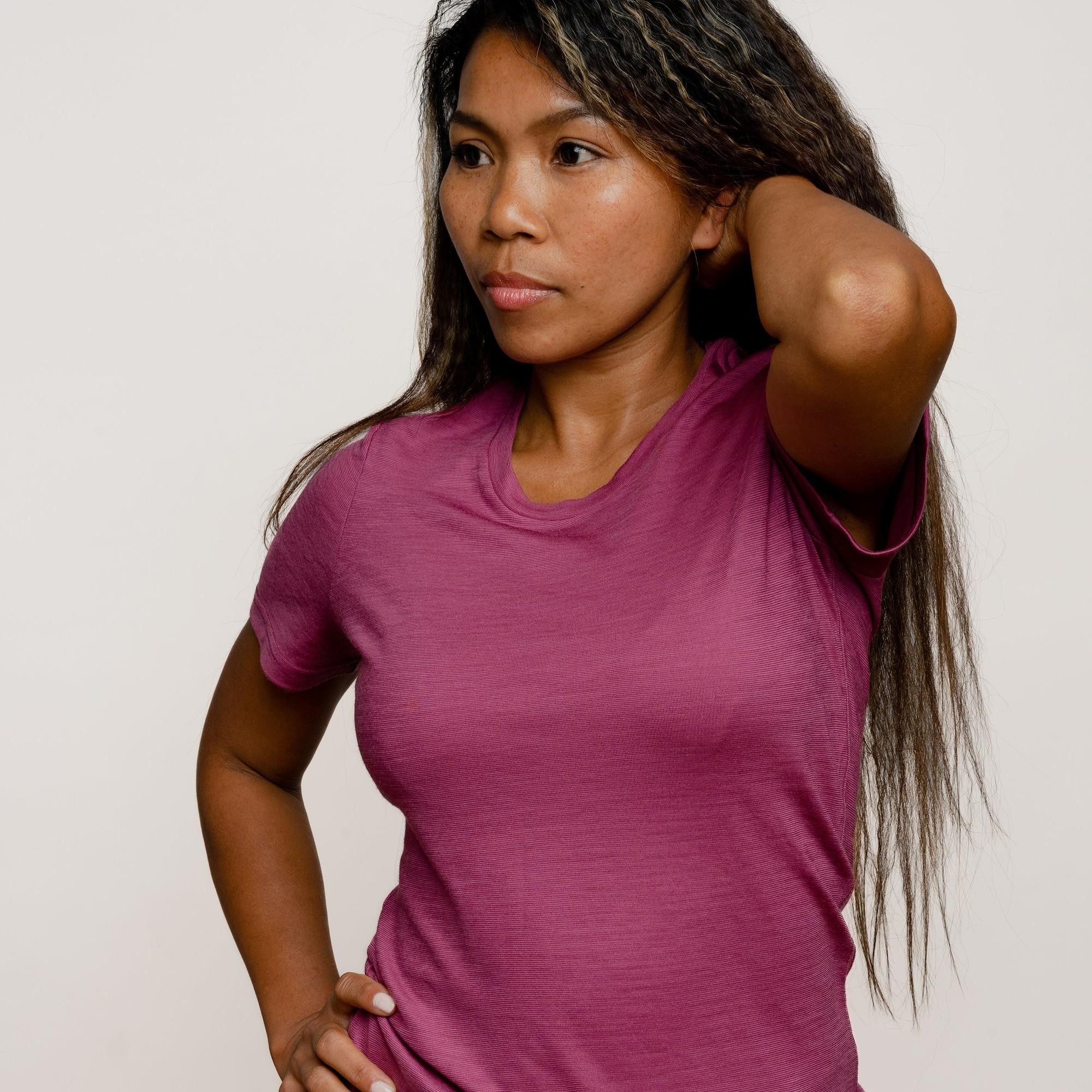 Tom Fyfe T-Shirt TOM FYFE Merino T-Shirt Slim Fit Damen Brombeere / L
