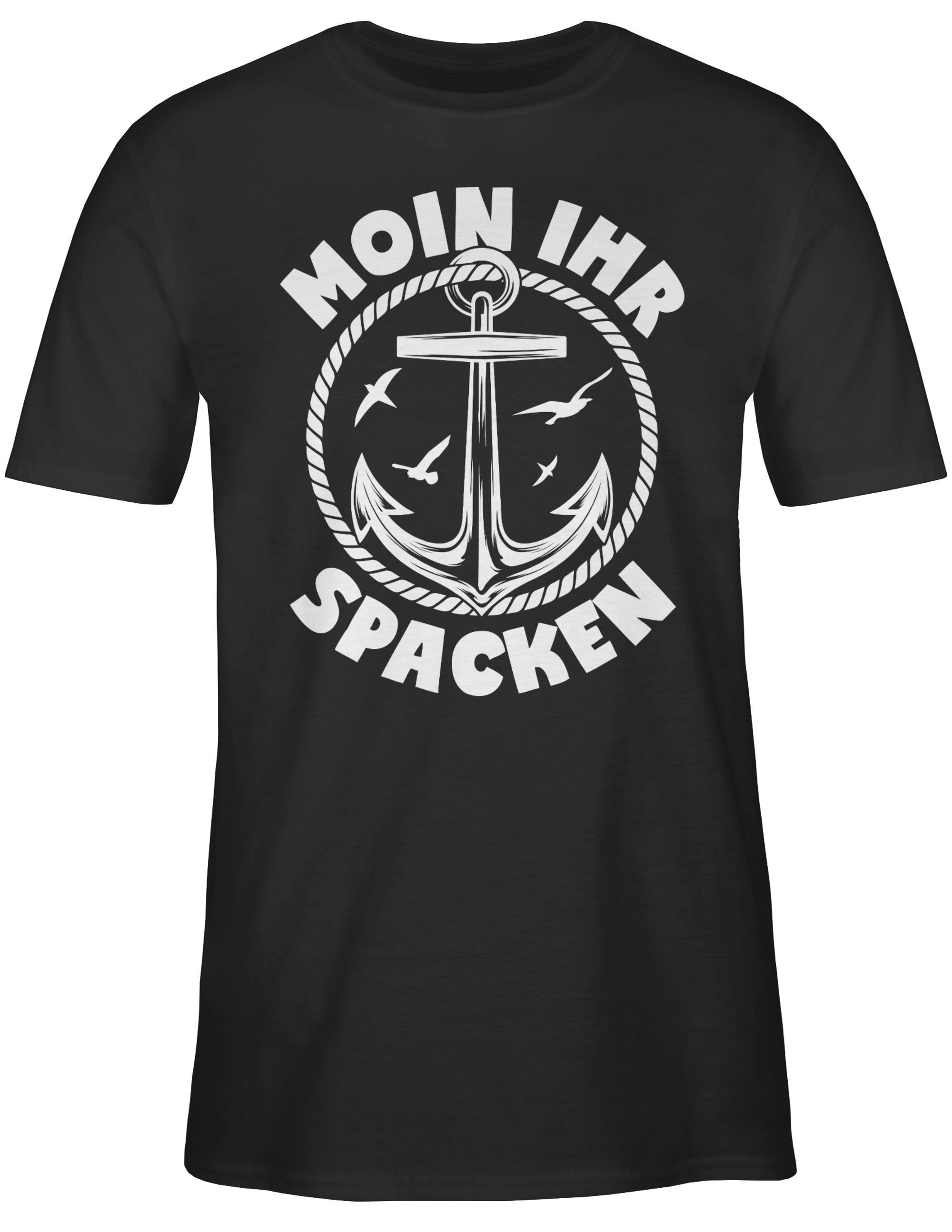 Shirtracer T-Shirt Moin ihr Spacken Schwarz 03 Sprüche weiß Spruch Statement - mit Anker mit