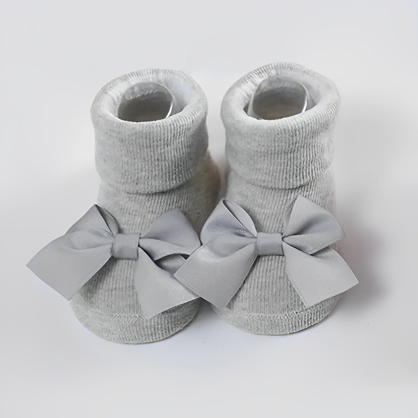 Matissa & Dad Neugeborenen-Geschenkset Süßes Baby Mädchen Stirnband und Socken Geschenkset für Neugeborenen (Set, 1x Stirnband, 1x Socken) grau