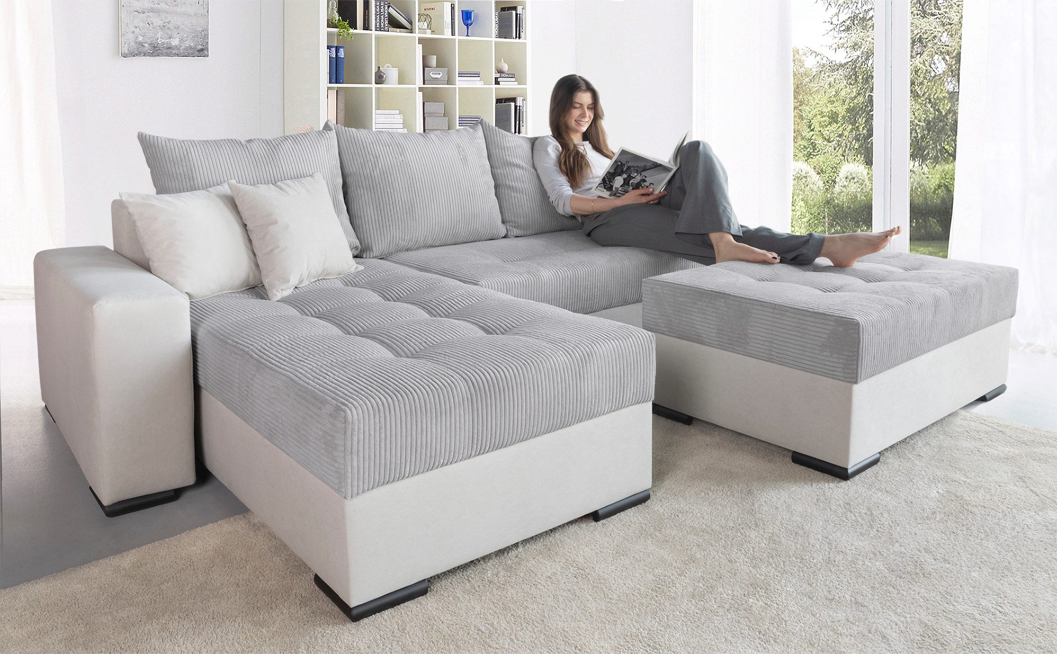 COLLECTION AB Ecksofa "Josy L-Form, Breite 214 cm, mit 3 großen Rückenkisse günstig online kaufen