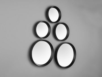 MIRRORS AND MORE Dekospiegel (5-St), ausgefallene Klebe-Spiegel rund mit Magnet-Befestigung Rahmen Schwarz