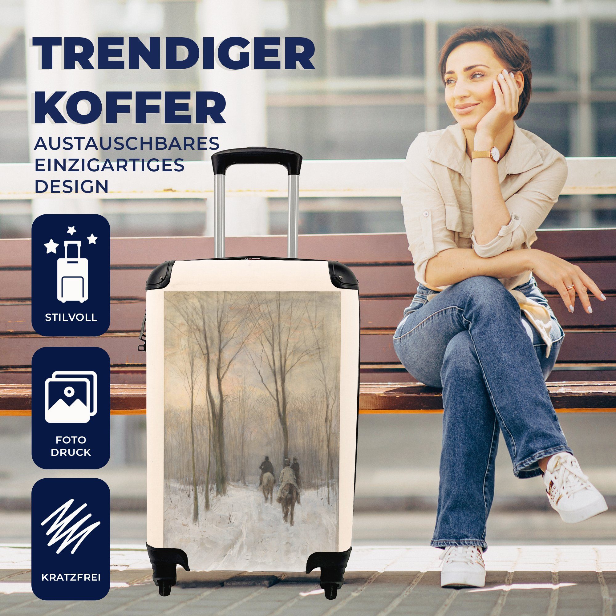 mit Ferien, Haagse Handgepäck Mauve, Trolley, rollen, von Reisekoffer Reisetasche MuchoWow im im Bos Reiter - Handgepäckkoffer 4 für Gemälde Rollen, Schnee Anton