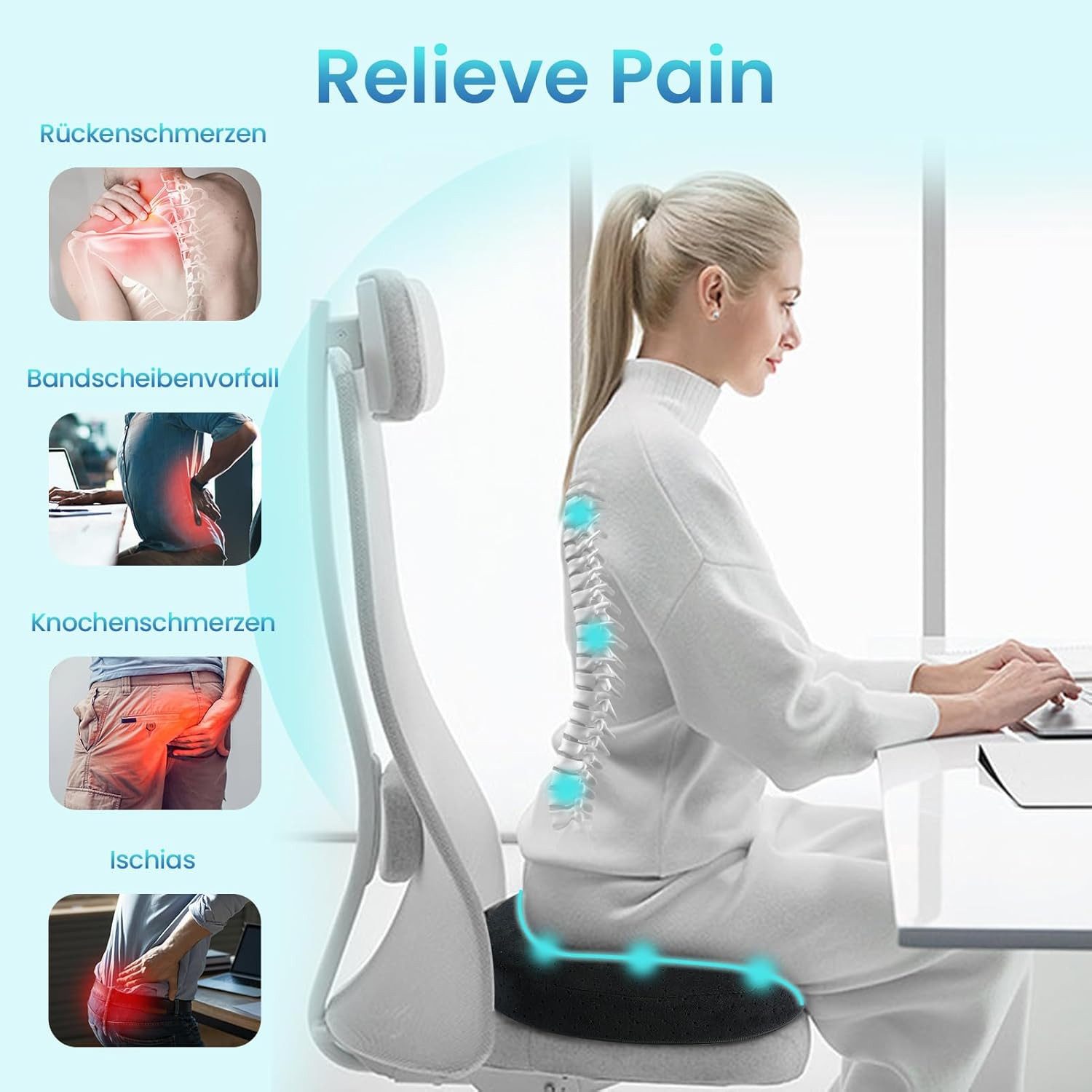 Youyijia Sitzkissen Youyijia Sitzring Steißbein Entlastung Orthopädisches Sitzkissen – Bild 5 von 5