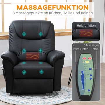 HOMCOM Massagesessel mit Liegefunktion und Fernbedienung 93 x 95 x 106 cm, Schwarz (Relaxsessel, 1-St., Fernsehsessel), bis 150 kg belastbar