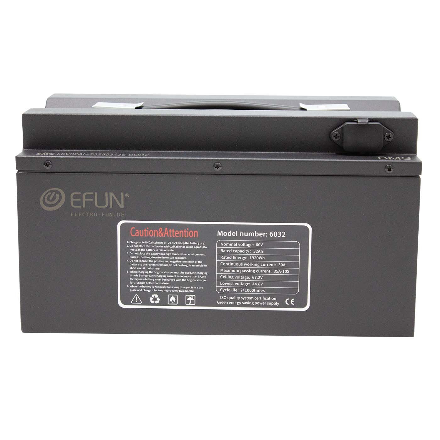 Electro-Fun Li-Ion Akku 60 Volt 30 Ah für Elektromobile, inkl. Ladegerät Elektroroller-Akku