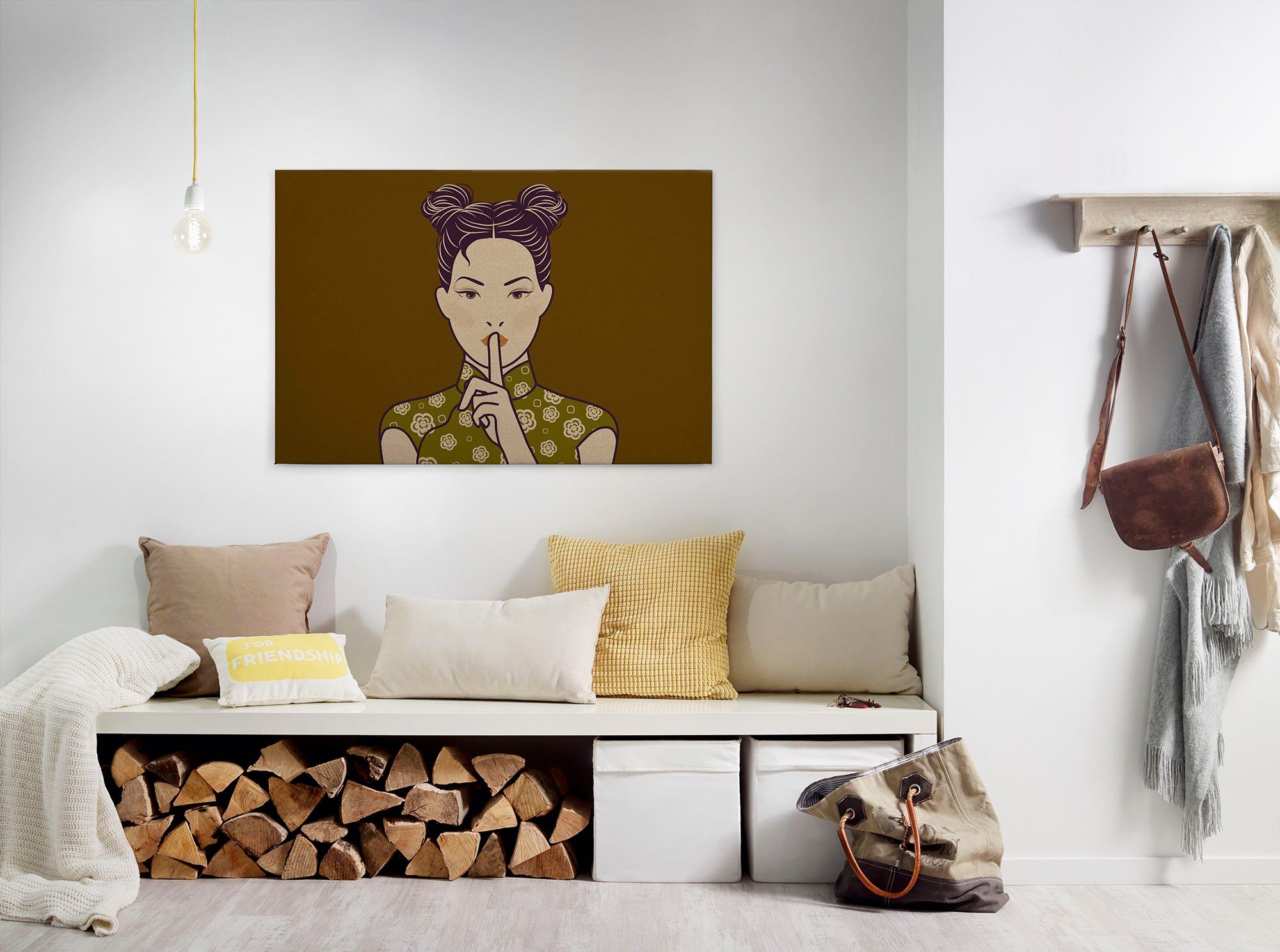 A.S. Création Leinwandbild himari, Gemälde, Kinder, Kunst (1 St), Keilrahmen Bild Asiatisch Frau Leinwand-Bild Wohnzimmer modern Kinder