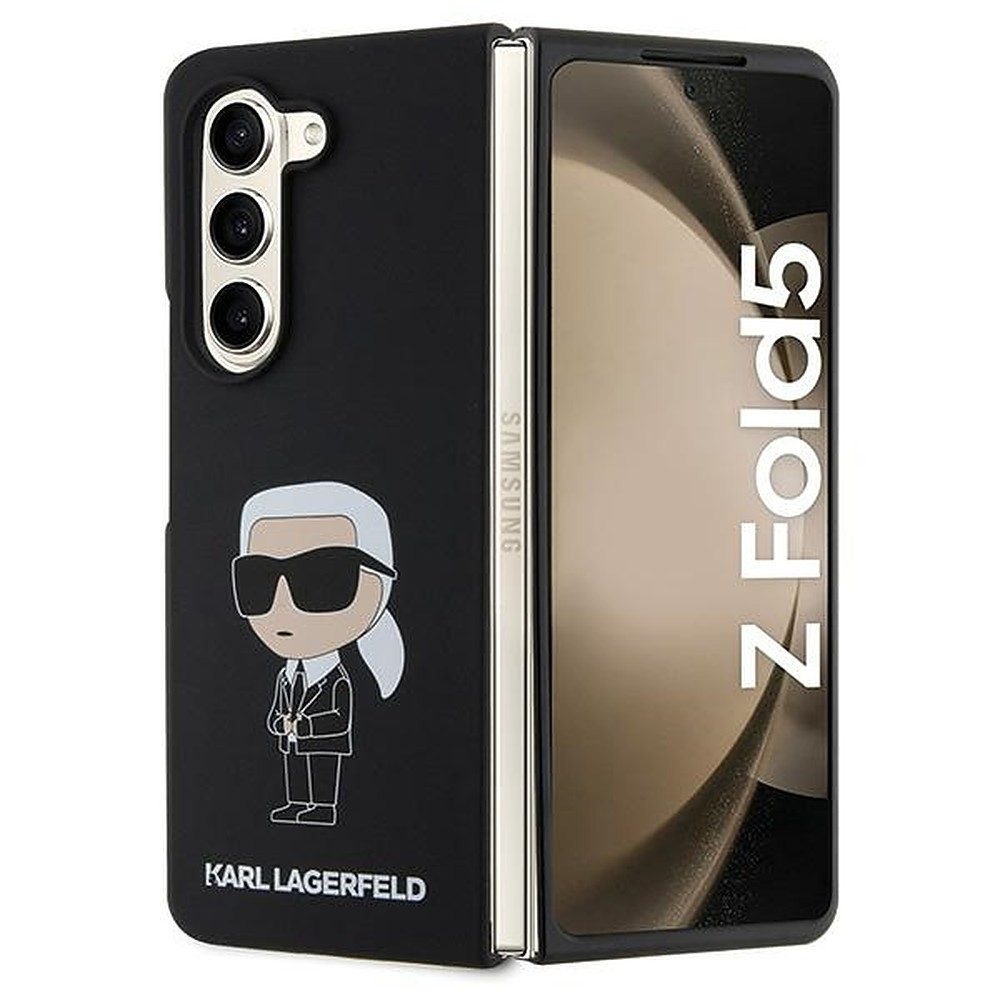 KARL LAGERFELD Handyhülle Schutzhülle Silikonhülle Handyschale 7,6 Zoll, MagSafe-kompatibel, Mikrofaser-Innenfutter, Ikonik-Motiv