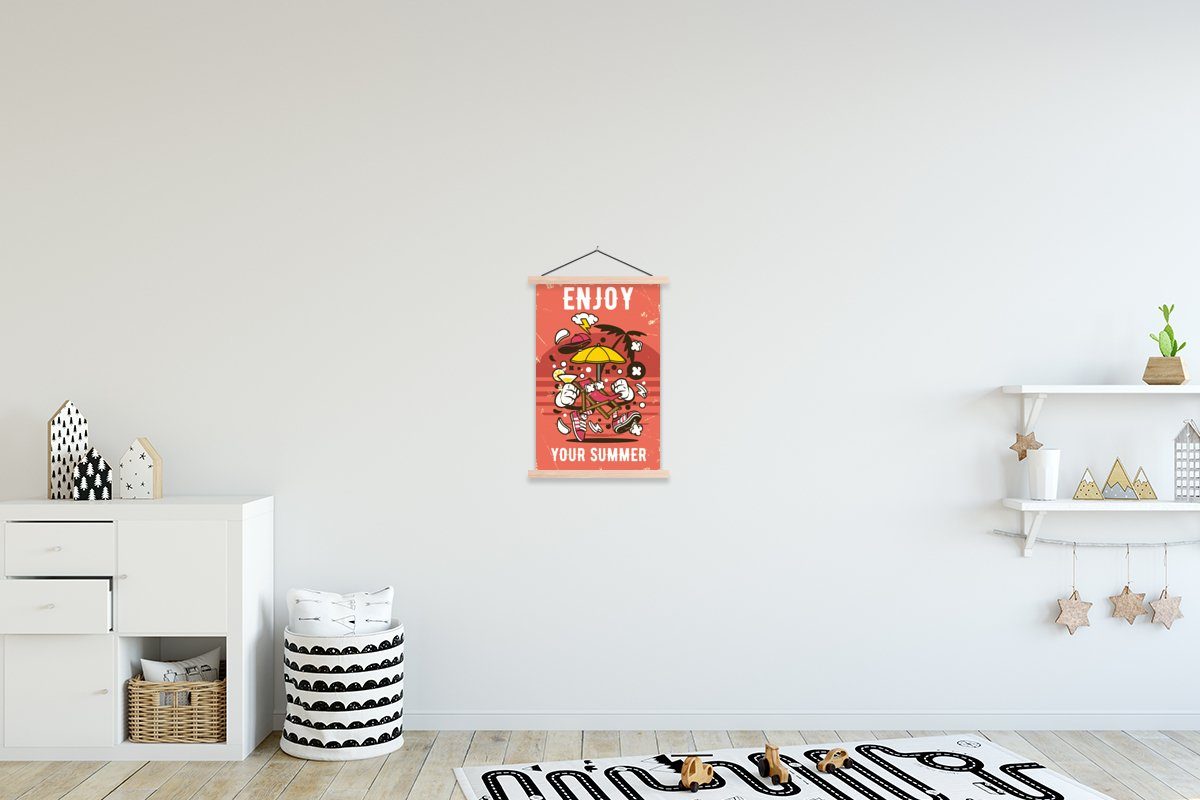MuchoWow Poster Sonnenschirm - Sommer - Retro, (1 St), Posterleiste, Textilposter für Wohnzimmer, Bilderleiste, Magnetisch