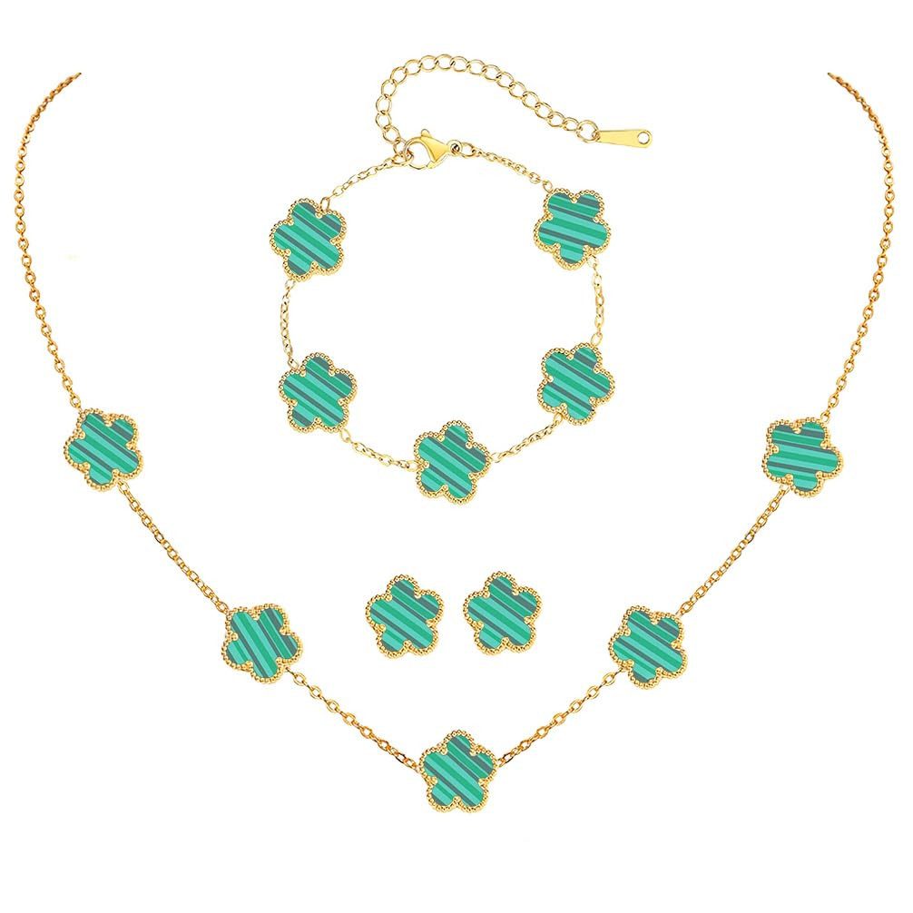 MOPUEA Schmuckset Kleeblatt Schmuck-Set Armband Halskette & Ohrringe mit Geschenkbox