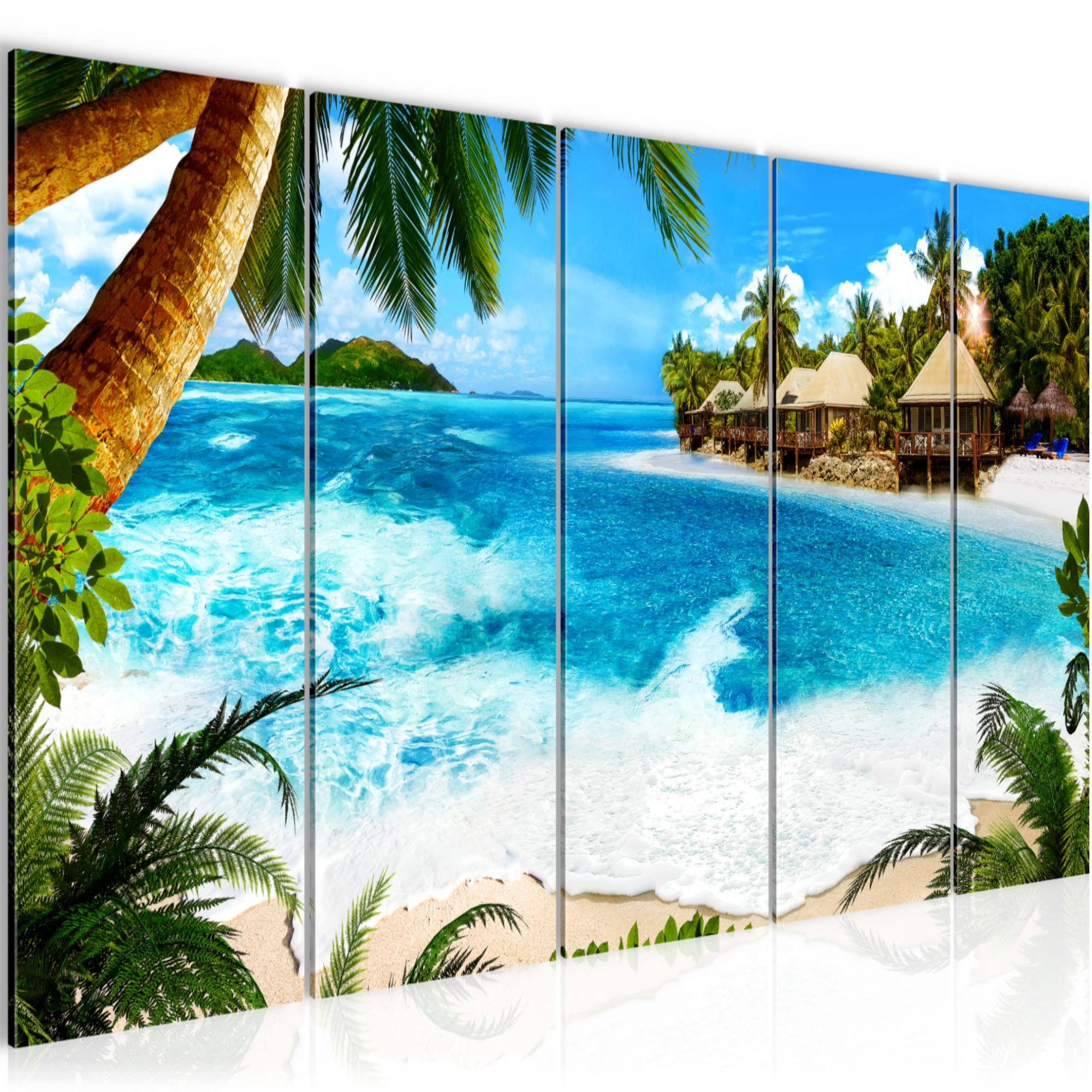 Runa Art Wandbild Karibik Insel Schlafzimmer Blau 5 Teilig Made in Germany 003355b, 200L x 80B cm