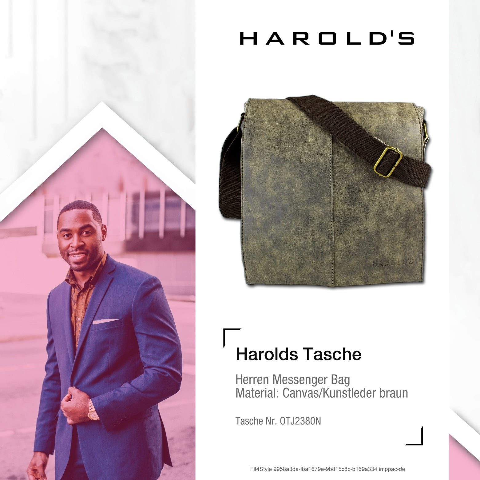 Tasche Herren Harolds 28cm Bag ca. (Messenger Messenger Herren, Jugend Bag), braun, Breite Schultertasche braun in Harold's