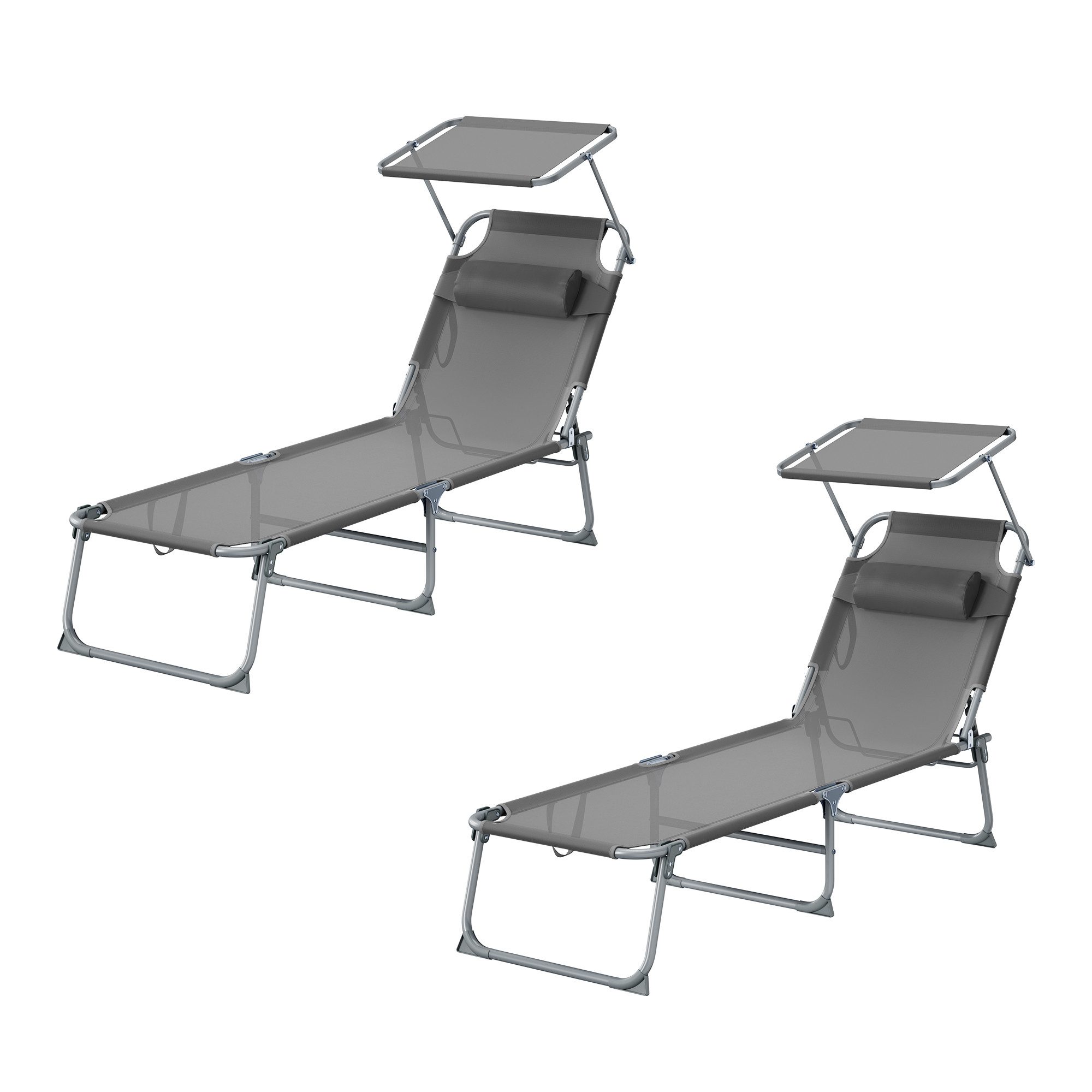 SONGMICS Gartenliege Sonnenliege, klappbarer Liegestuhl, für Garten, Pool, Terrasse, 2 St., mit Kopfstütze, belastbar bis 110 kg, 189 x 53 x 28,5 cm, verstellbare Sonnenblende und Rückenlehne