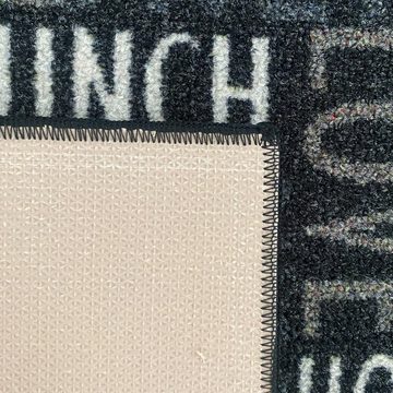 Teppich Küchenläufer grau mit Gelrücken und Schriftzug in beige und weiß, Carpetia, rechteckig, Höhe: 5 mm