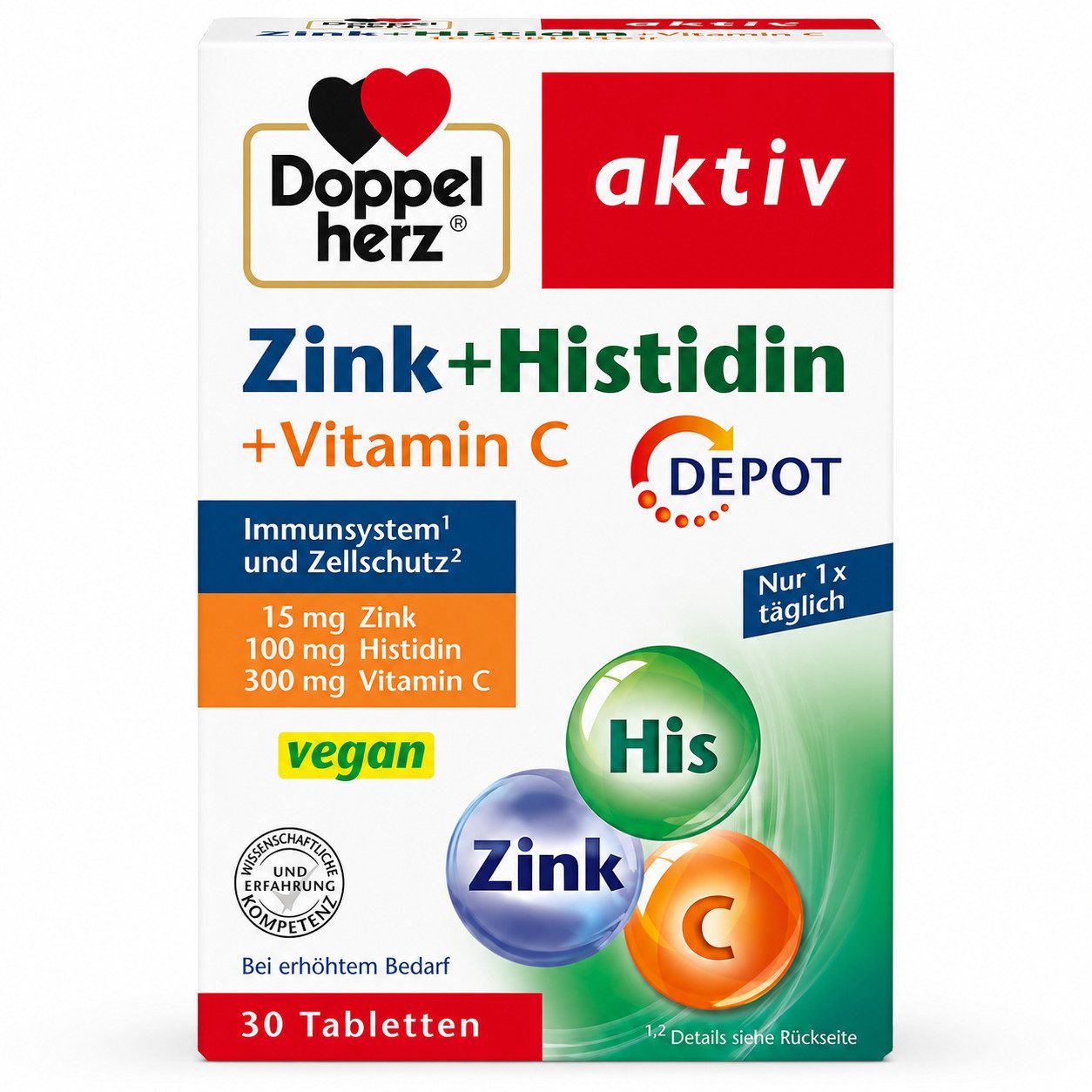 Queisser Pharma GmbH & Co. KG DOPPELHERZ Zink 15 mg+Histidin+Vit.C Depot aktiv Tabletten