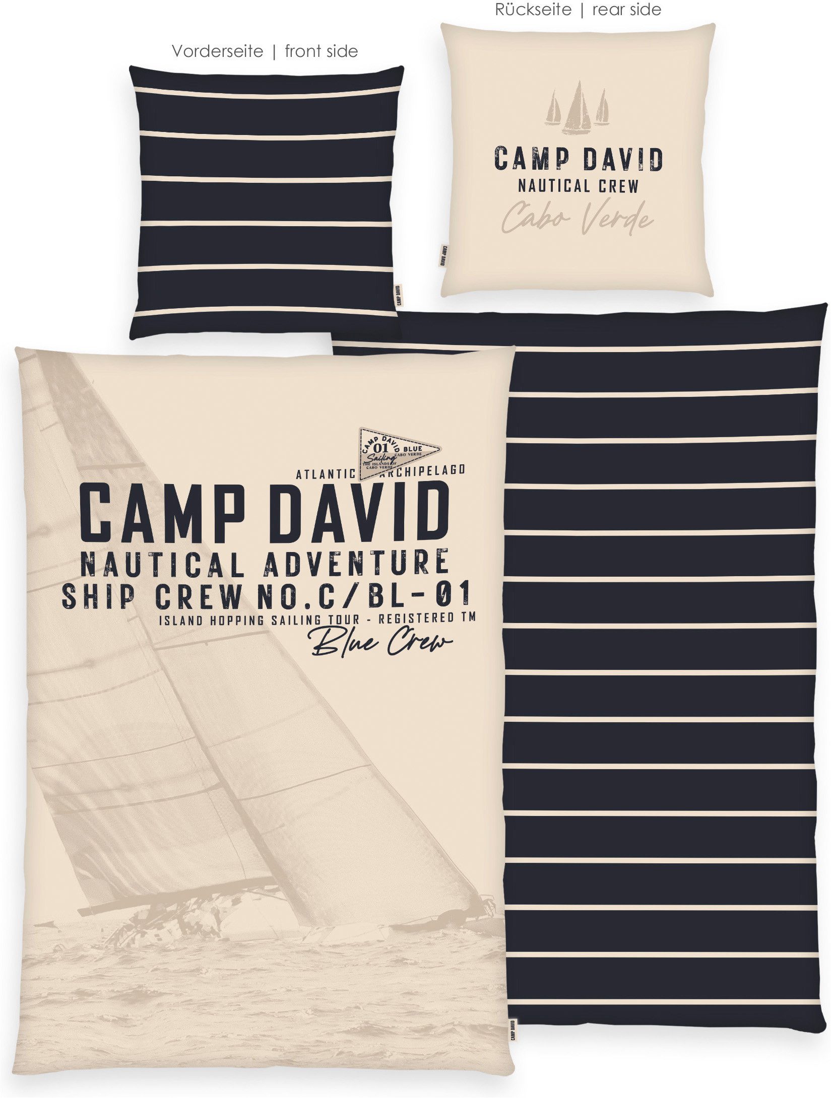 CAMP DAVID Wendebettwäsche Sea Stripes, Renforcé, 2 teilig, gewebtes Label