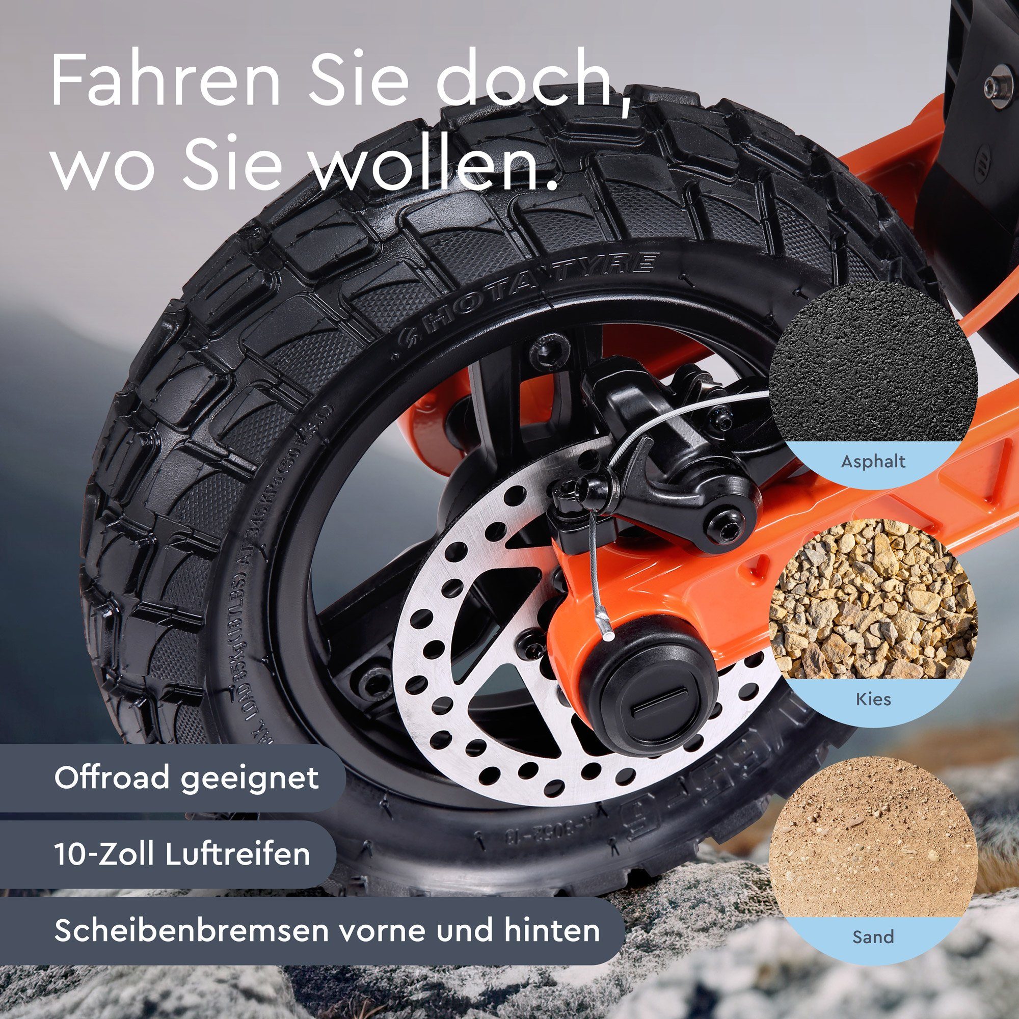 JOYOR E-Scooter S5 ABE mit Straßenzulassung 10 Zoll 624Wh 150 kg Offroad Elektroroller, 20 km/h, 500W, hohe Reichweite, vollgefedert, 150 kg Belastung – Bild 4 von 5