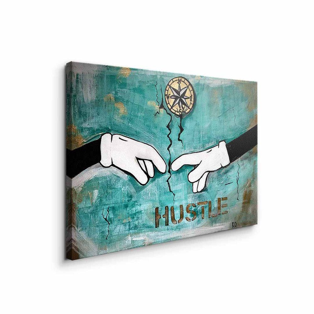 DOTCOMCANVAS® Leinwandbild, Premium Motivationsbild - Ronja Of Hands Ojala - Hustle by designed Rahmen goldener