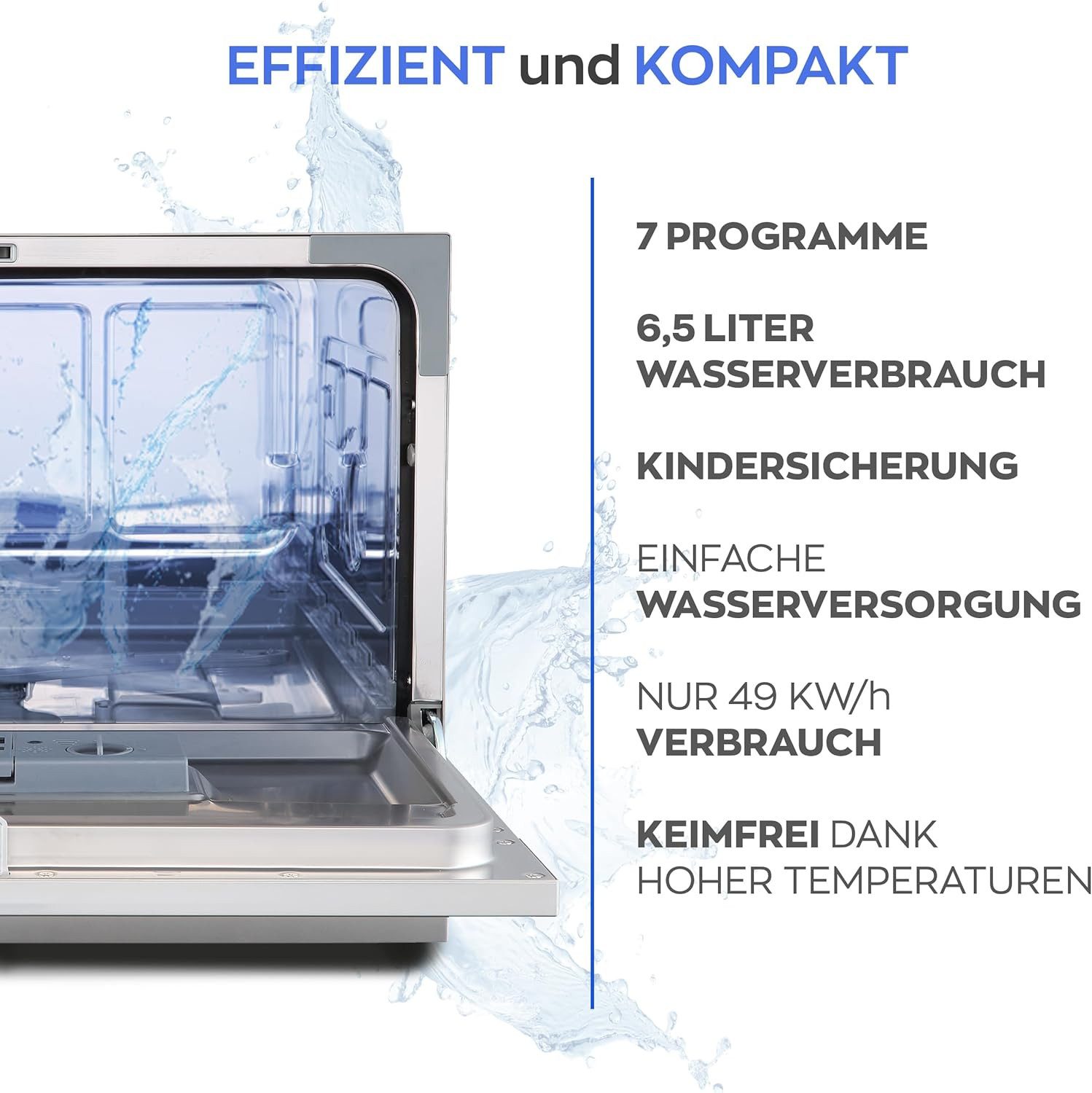 Heinrich´s Tischgeschirrspüler HTG 8840 Silber, 6,5L Wasserverbrauch, mit Wasseranschluss, klein