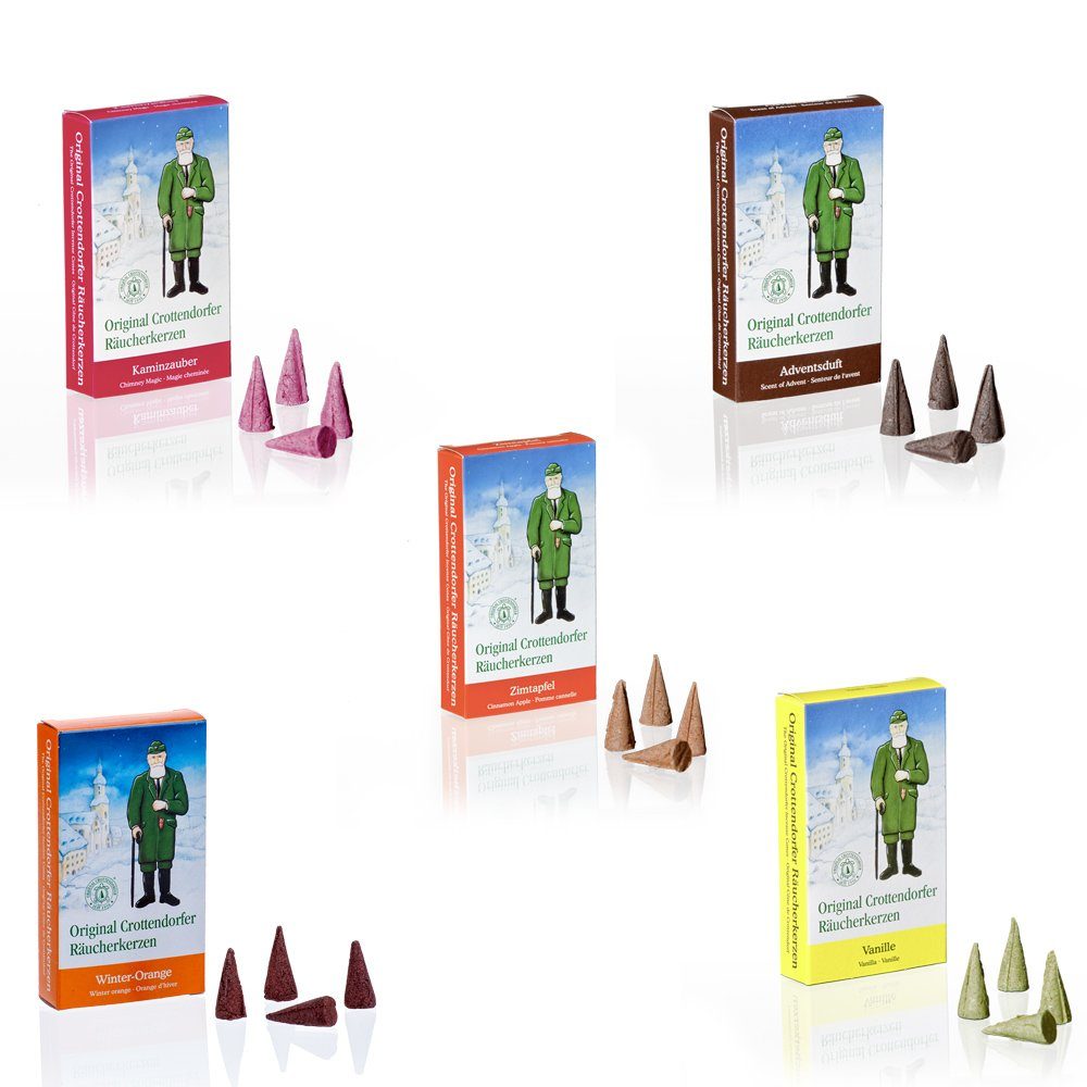 Crottendorfer Duftkerze Räucherkerzen 5er Set 1, traditionelle Weihnachtsdüfte - Made in Germany