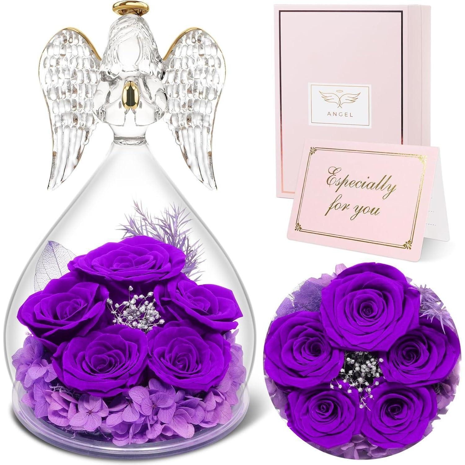 LuxusKollektion Geschenkbox Ewige Rose Engel Geschenkbox 5 Ewige Rosen im Engel, Violett