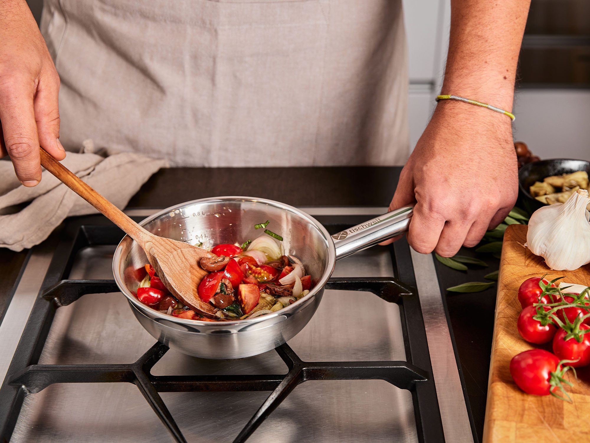 tischwelt Geschirr-Set Sauteuse 16 cm Cook Love, Aluminium, Edelstahl 18-10