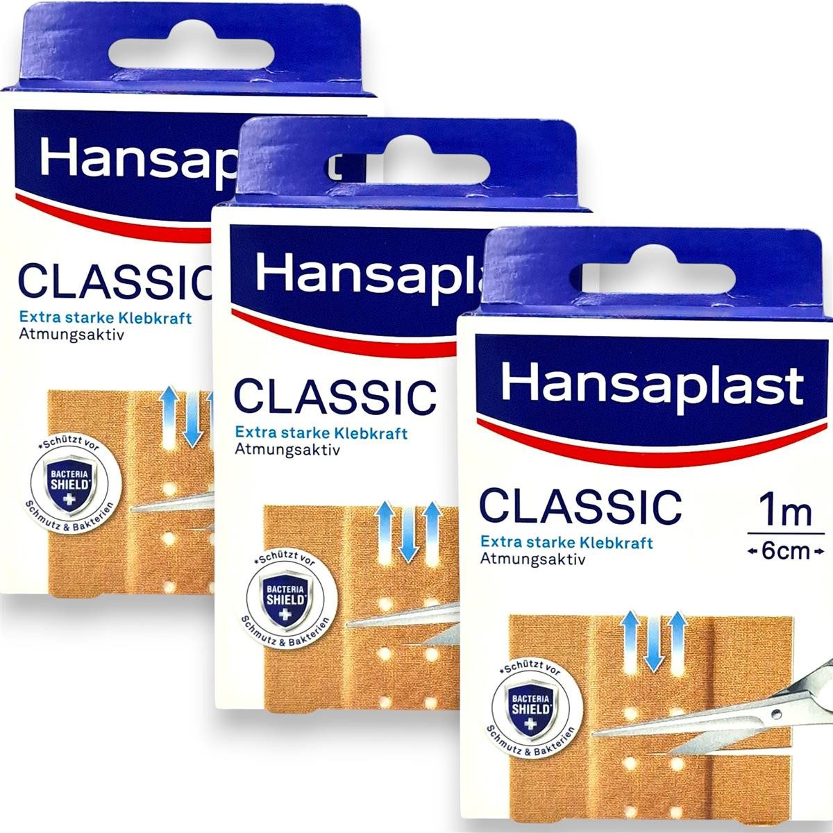 Hansaplast Wundpflaster 3x Hansaplast Classic 3x 1 m 6 cm braun