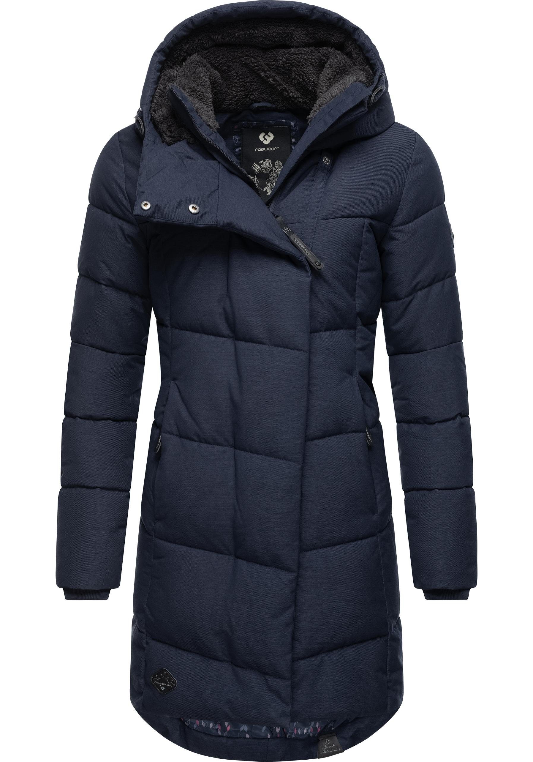 Ragwear Wintermantel Winterparka Kapuze navy und Teddyfutter stylischer mit Pavla