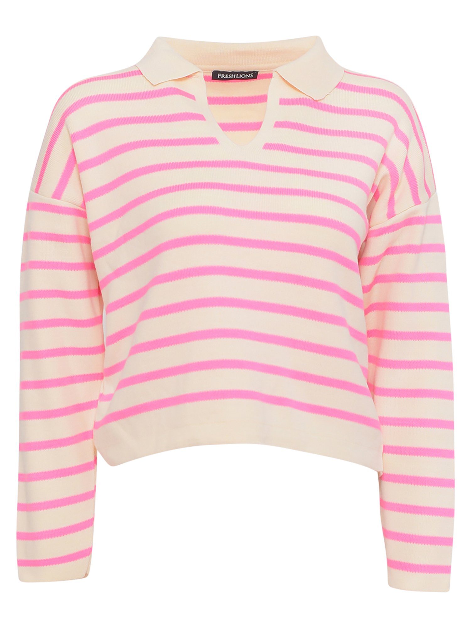 Gestreifter Pullover Polo Polokragenpullover pink Freshlions