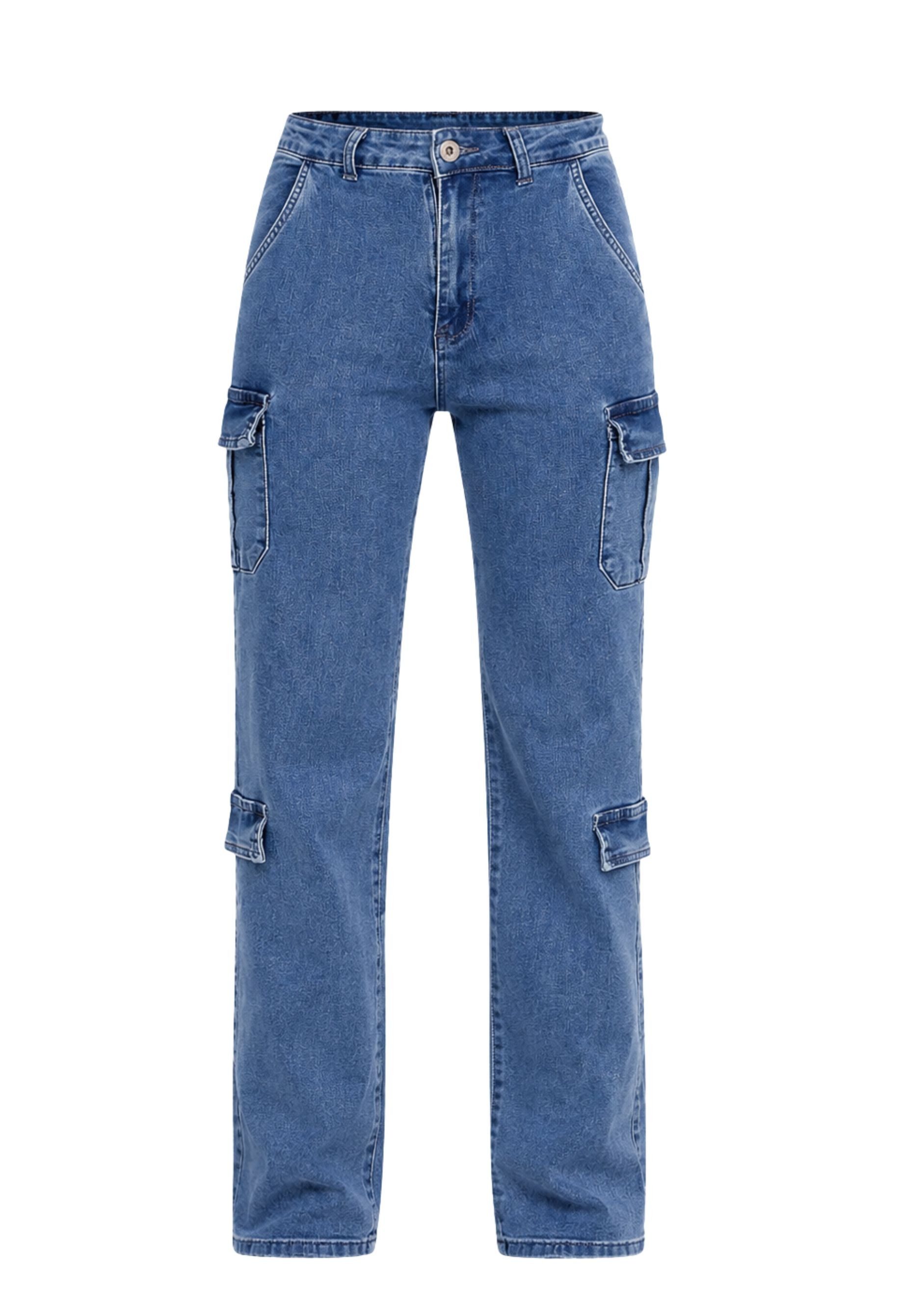 GIRL VIVI Cargojeans Damen Cargo Jeans mit geradem Bein und aufgesetzten Taschen (1-tlg) High Waist