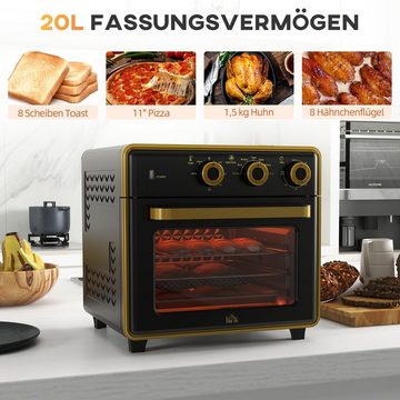 HOMCOM Minibackofen 20 L Pizza-Ofen mit Umluft, Heißluftofen mit Backblech, Grillrost, 90-230℃, Schwarz