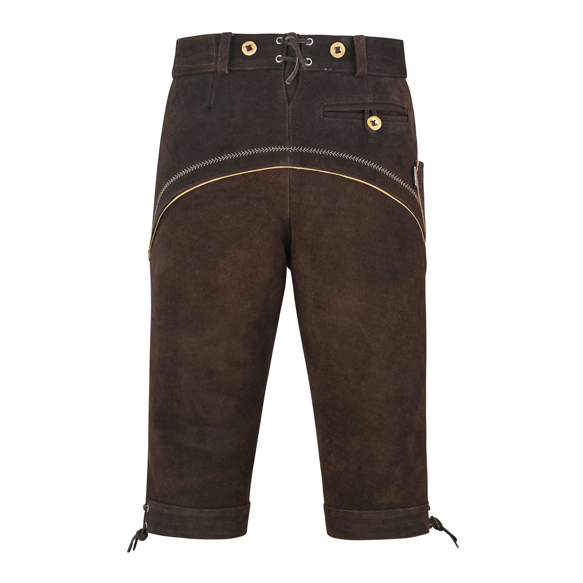 BOHMBERG Trachtenlederhose Herren Kniebund Lederhose Echtleder inkl. Hosenträger Braun – Bild 5 von 5