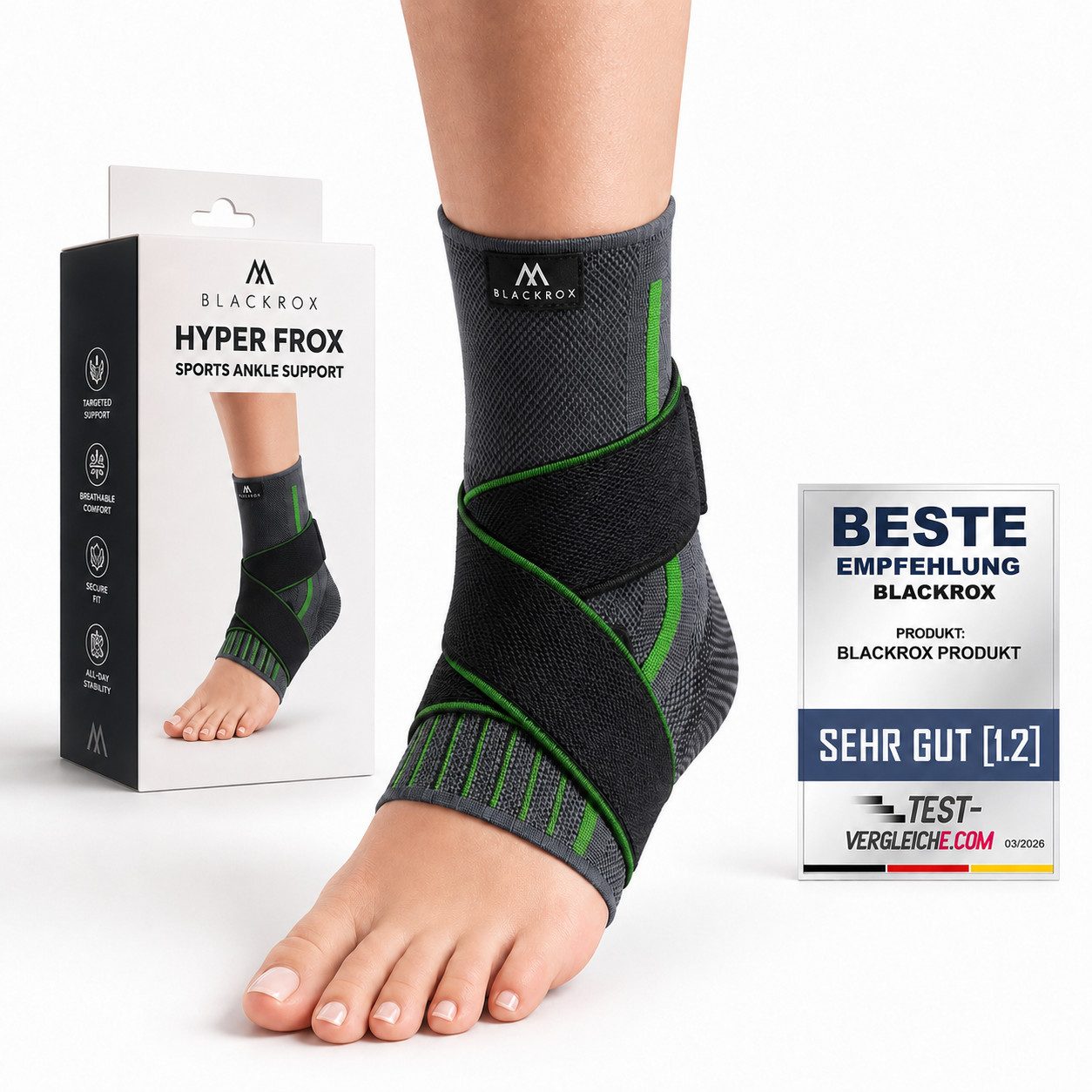 BLACKROX Fußbandage [Vergleichssieger 2026] Hyper Frox, Gr. S-XL, Damen und Herren