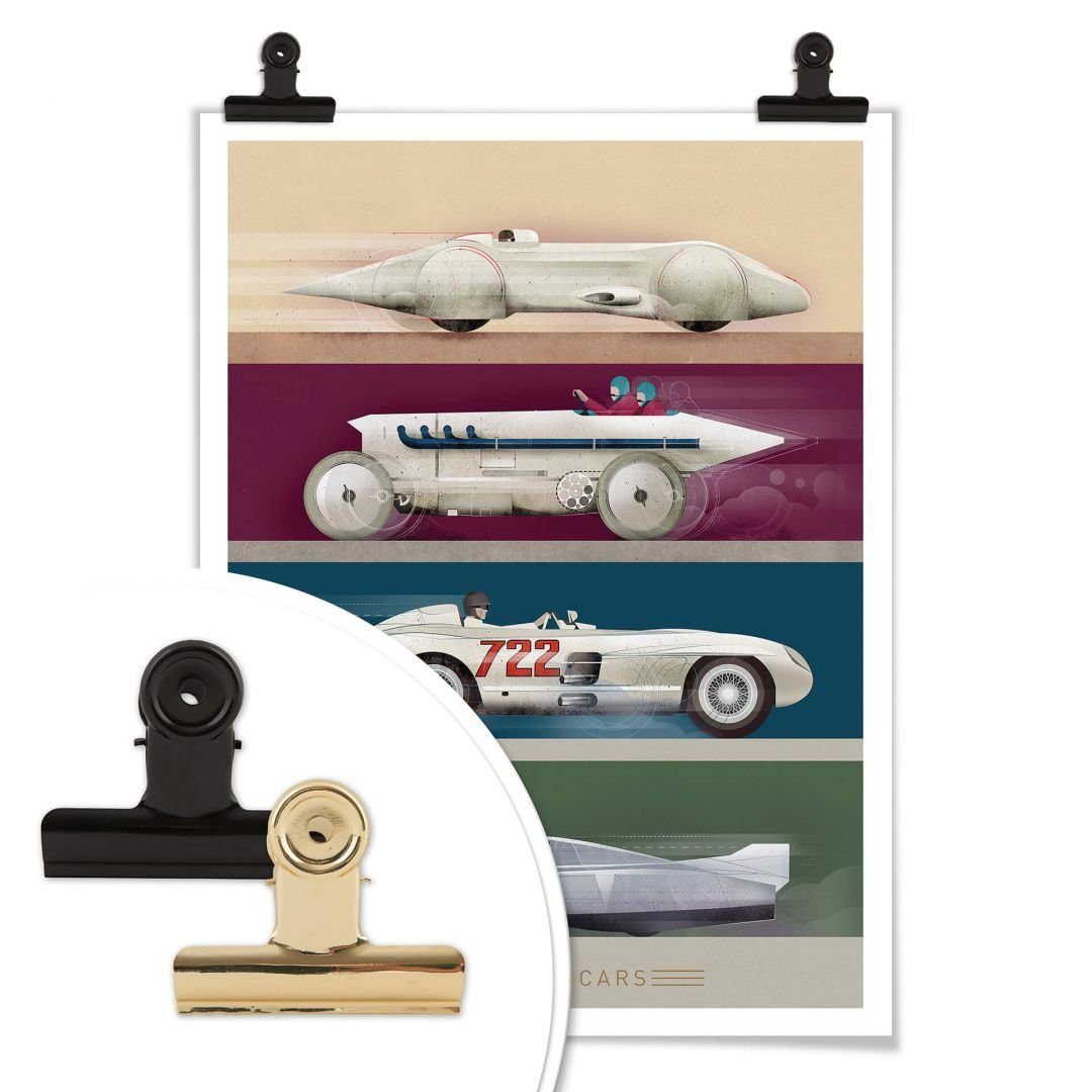 K&L Wall Art Poster Poster Braun Oldtimer Deko Record Cars Rennwagen Auto, Kinderzimmer Wandbild modern