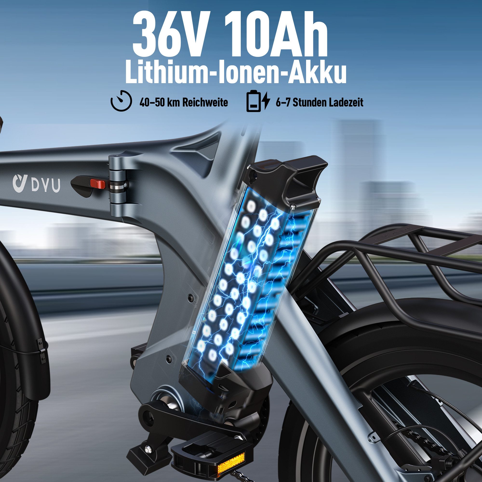 DYU E-Bike Klapprad DYU T1 E-Bike Klappbar 20 Zoll 250W 36V 10Ah Shimano 7-Gang, 7 Gang, Heckmotor, 360 Wh