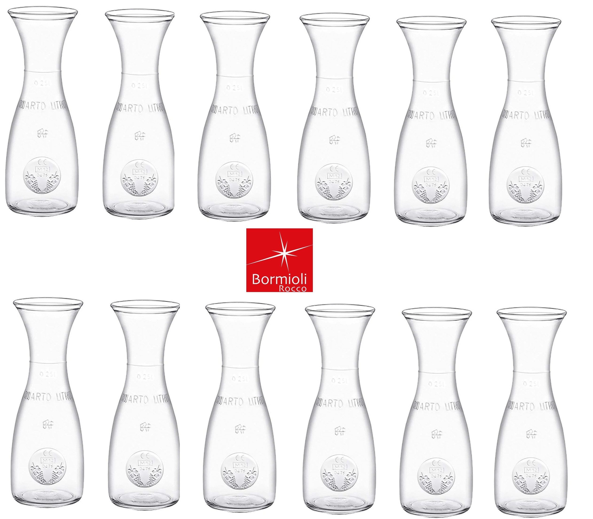 Bormiolo Rocco Dekanter Glaskaraffe Weinkaraffe Wasserkaraffe MISURE 0,25L, (12-tlg)
