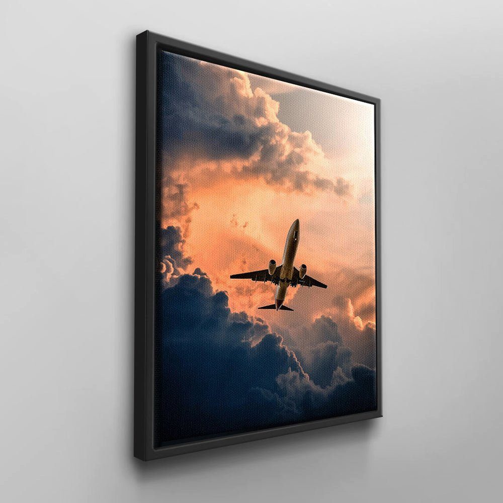 DOTCOMCANVAS® Flugzeug ohne Sunnenuntergang Leinwandbild, Rahmen roten Wandbild bei