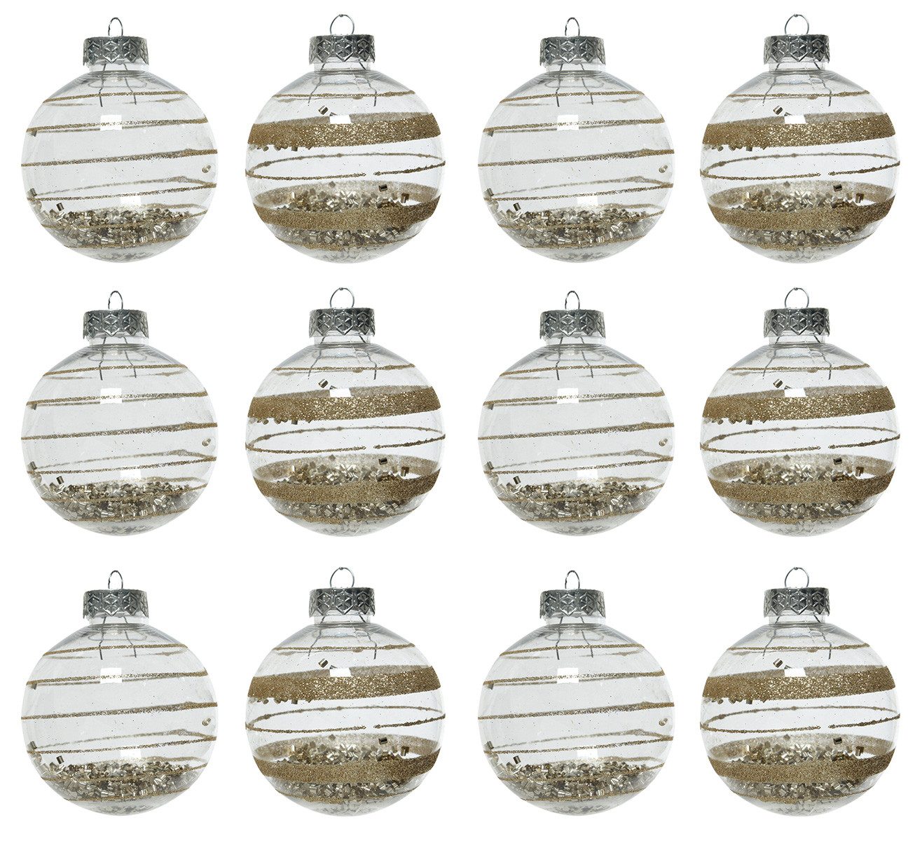 Kaemingk Weihnachtsbaumkugel, Weihnachtskugeln Kunststoff 8cm Streifen 12er Set - Beige transparent