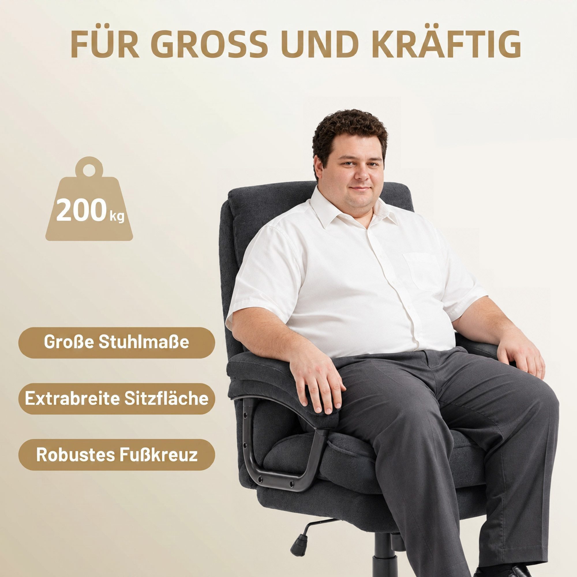 HOMCOM Bürostuhl Chefsessel mit Hoher Rückenlehne, Wippfunktion, Schreibtischstuhl (Set, 1 St), Belastbar bis 200 kg, hoher Rücken – Bild 4 von 5