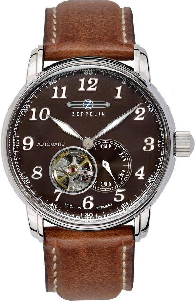 ZEPPELIN Automatikuhr LZ 127 Graf Zeppelin 7666-4, Mechanische Uhr, Armbanduhr, Herrenuhr, offene Unruh, Made in Germany