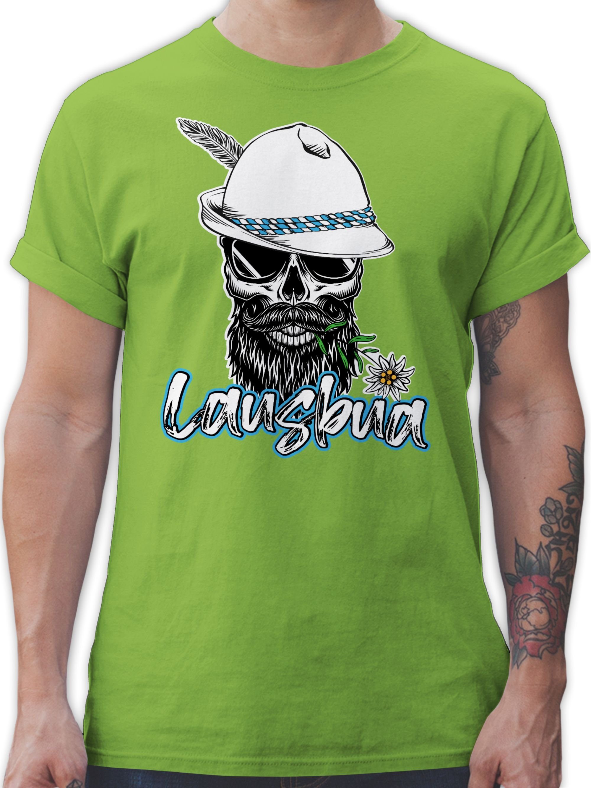 Shirtracer T-Shirt Lausbua Totenkopf Skull Bayrisch Lausbub Schlingel Mode für Oktoberfest Herren 02 Hellgrün