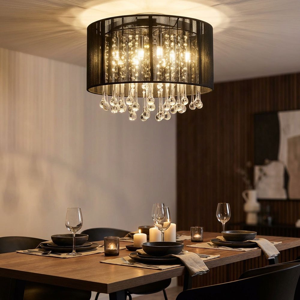 GLOBO LIGHTING LED Deckenleuchte, Leuchtmittel inklusive, LED Decken Hänge Leuchte Glas Kristall Wohn Zimmer Pendel Lampe Seide